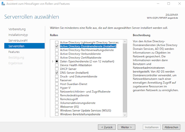 Abbildung 2: AD Domänendienste oder auch DC