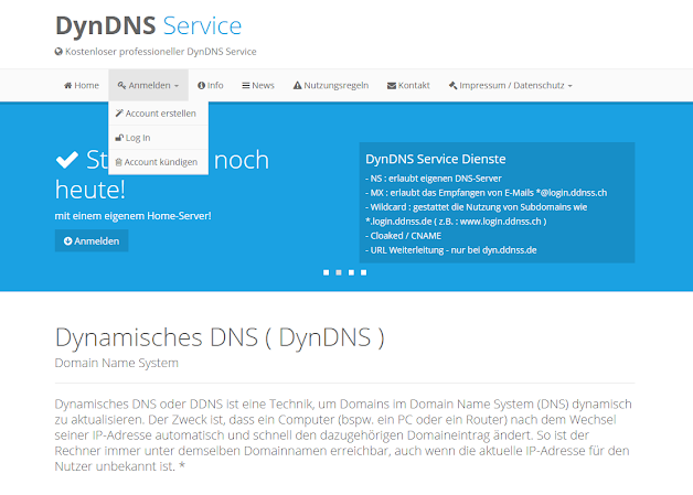 Abbildung 1: Die Startseite von ddnss.de
